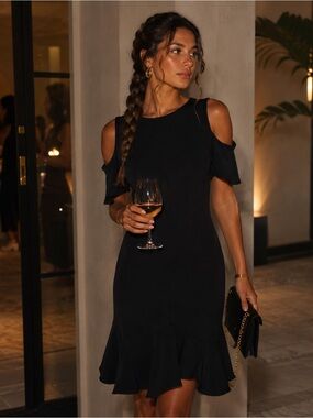 BLVD Black Cold Shoulder Ruffle Dress Large